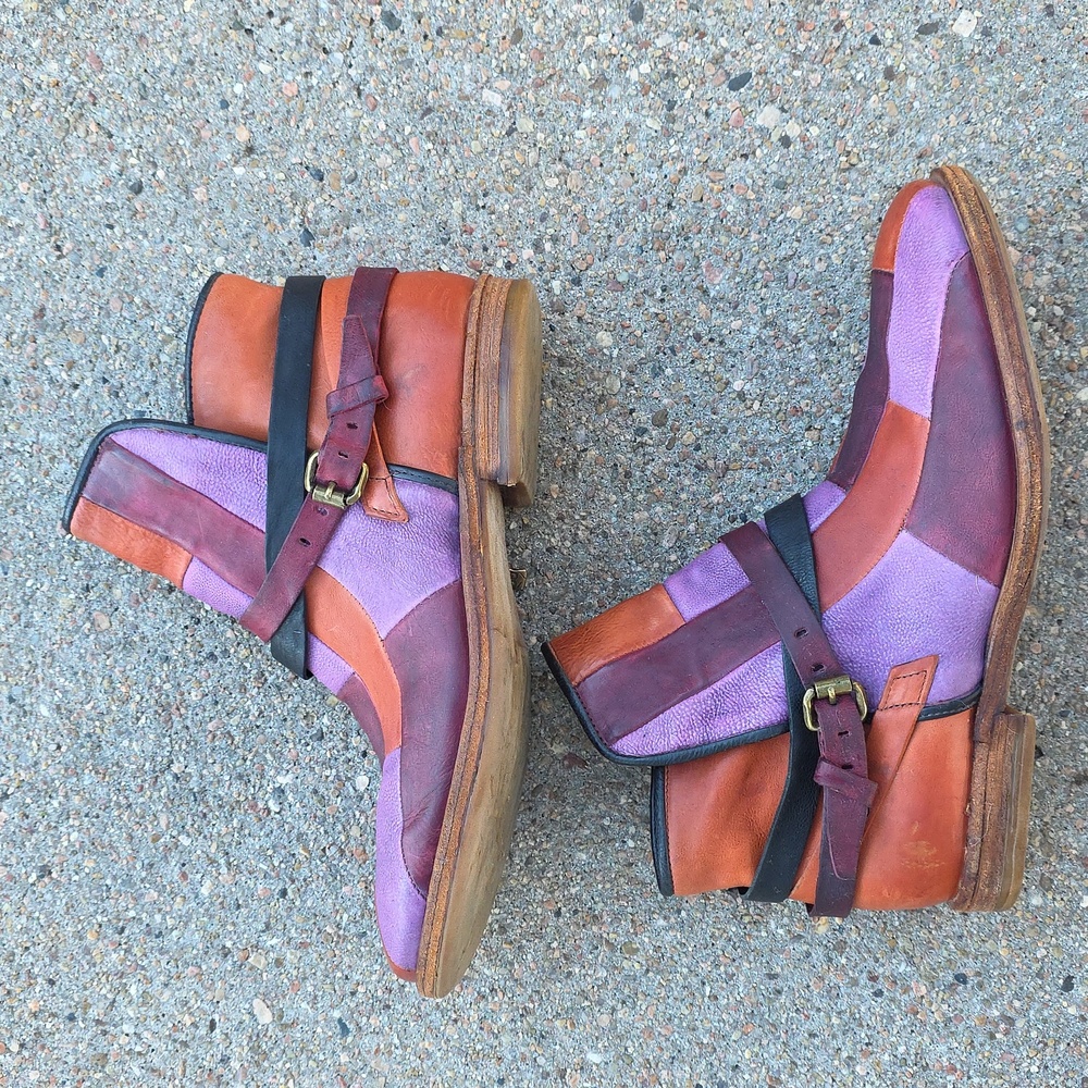 A.S.98 Colorful Patchwork Italian Leather Ankle Boots Booties Size 41 - Picture 4 of 14